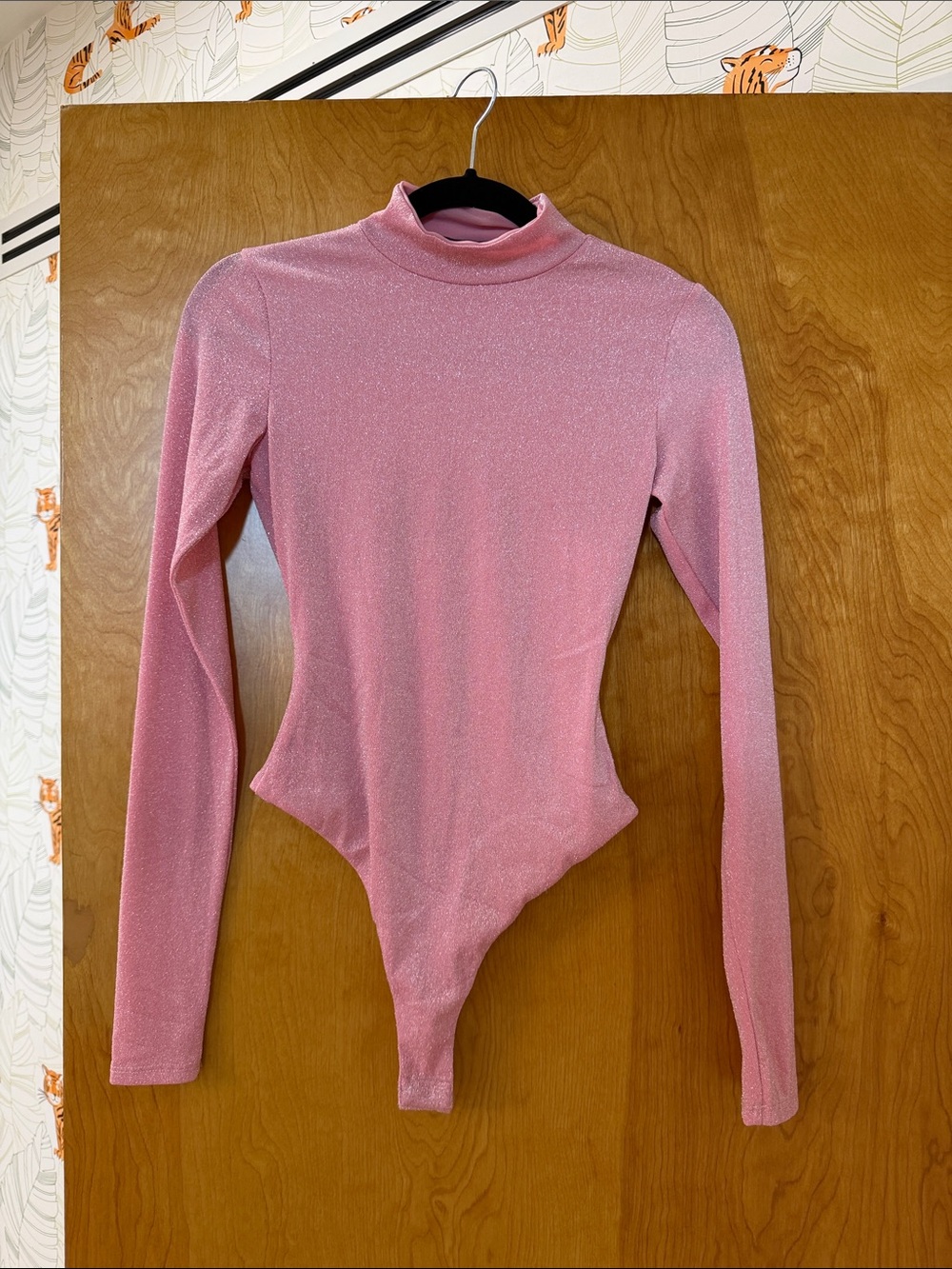 naked wardrobe Pink Shimmer Turtleneck Long-Sleeve Bodysuit